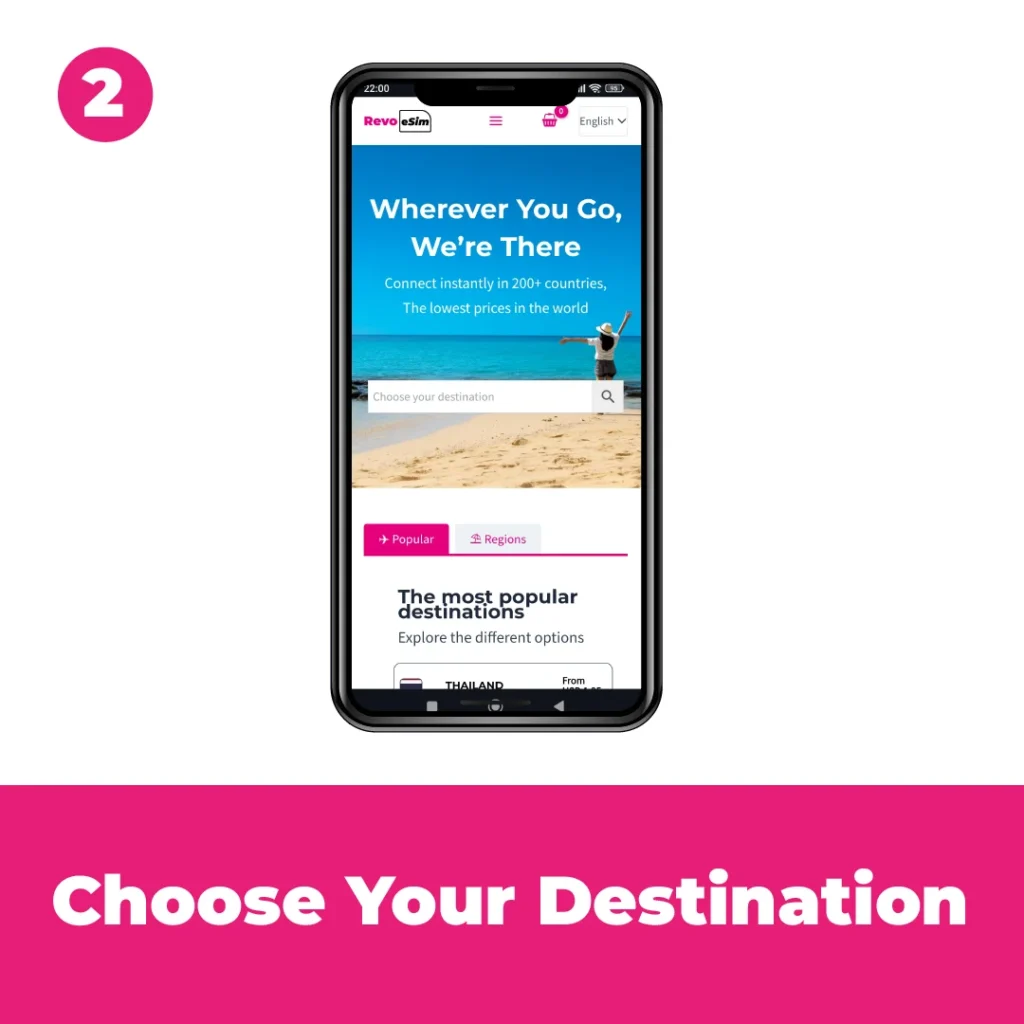 Select your travel destination to find the right Revo eSIM data plan