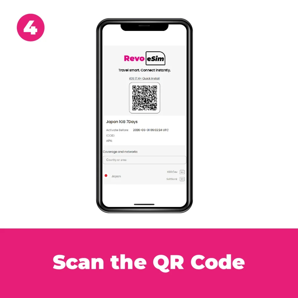 Scan the QR code to install and activate your Revo eSIM instantly