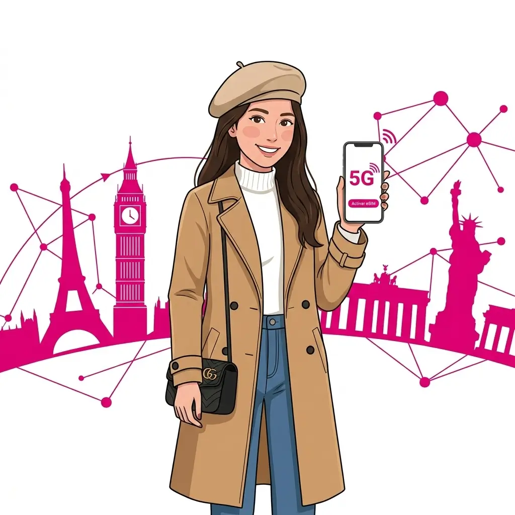 Global travel eSIM with instant 5G connectivity on mobile phone